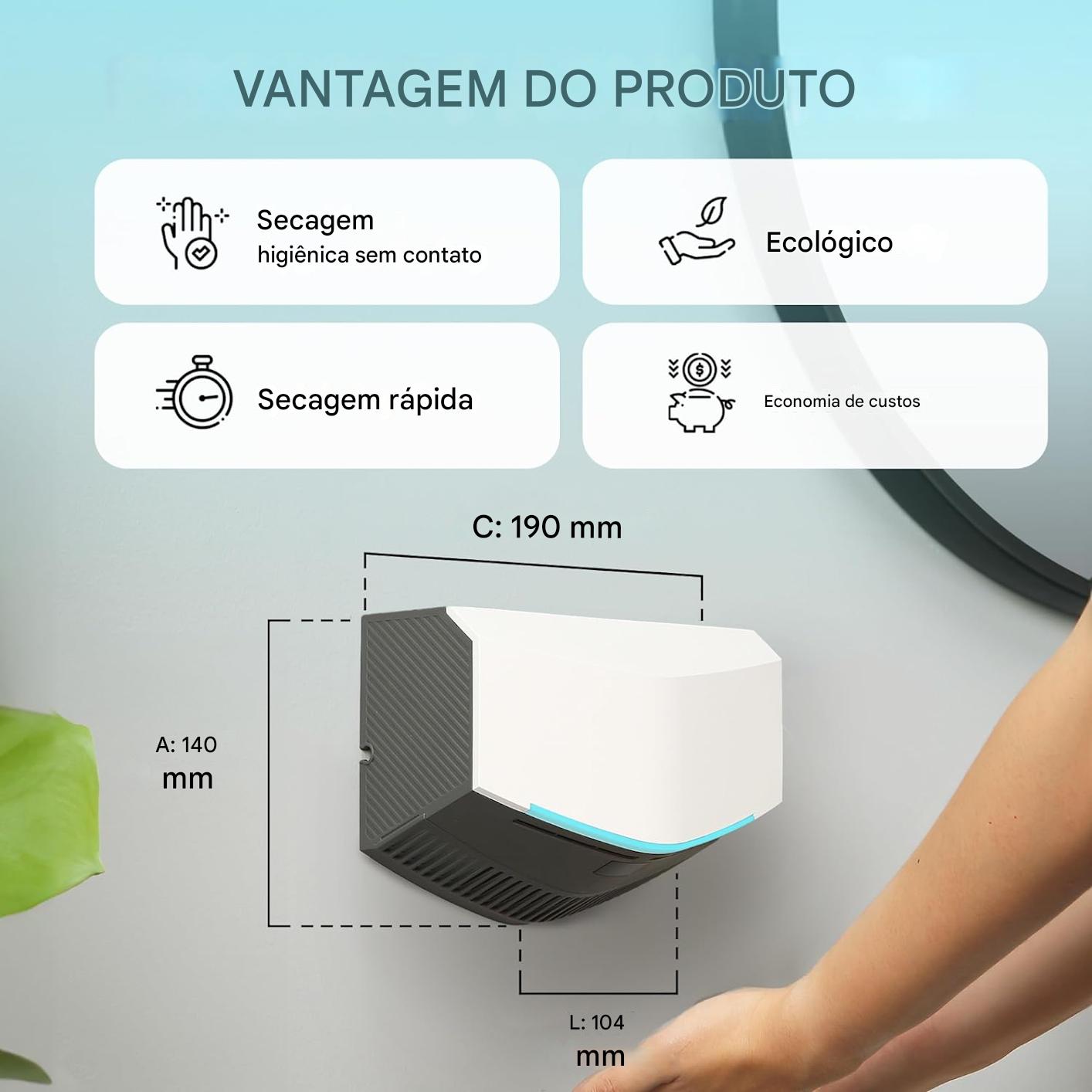 Secador de mãos elétrico para banheiros - REVSQUARED